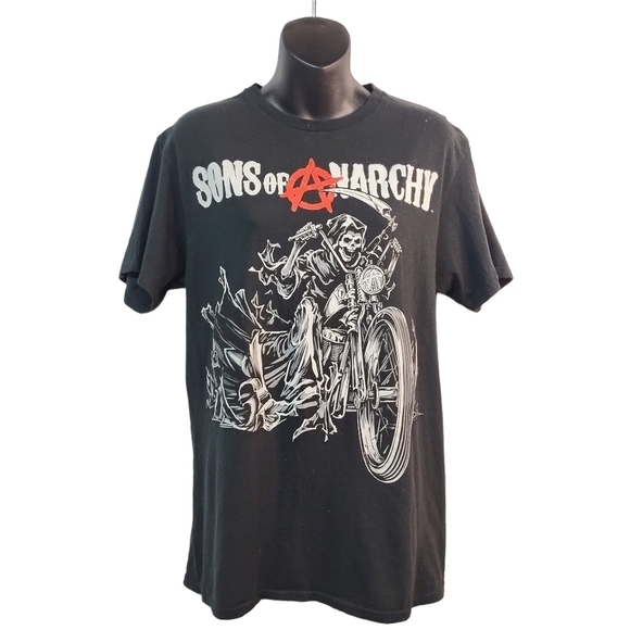 Sons Of Anarchy Biker Tee Shirt M Black Biker Skeleton Skull Reaper Road Gear - Picture 1 of 5